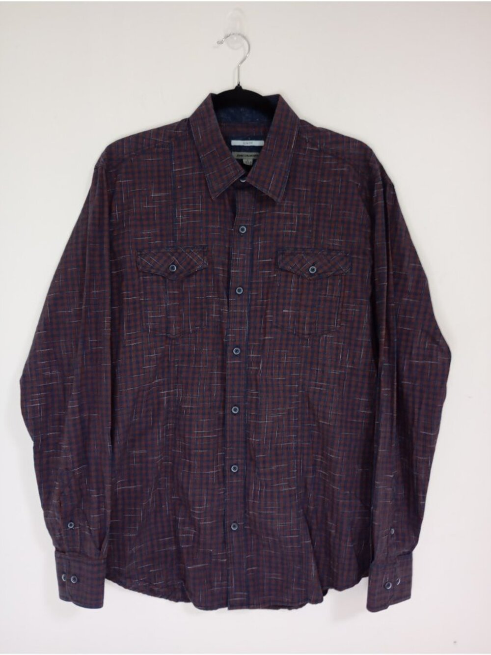 Johnston & Murphy Slim Fit Men Long Sleeve Plaid Button-Down Shirt L 100% Cotton